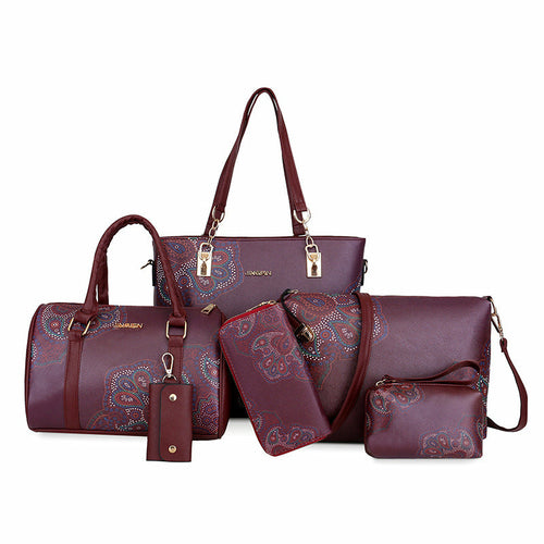 Six-Piece Printed One-Shoulder Handbags For Women