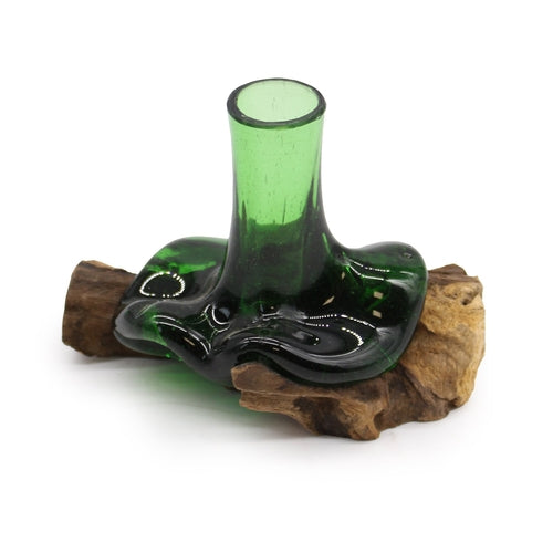 Mini Flower Vase On Wood-Recycled Bottle