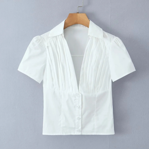 Deep V-Neck Single-Breasted Cropped Top