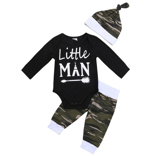 3 Pcs Newborn Toddler Baby Boys Camo Clothing Set