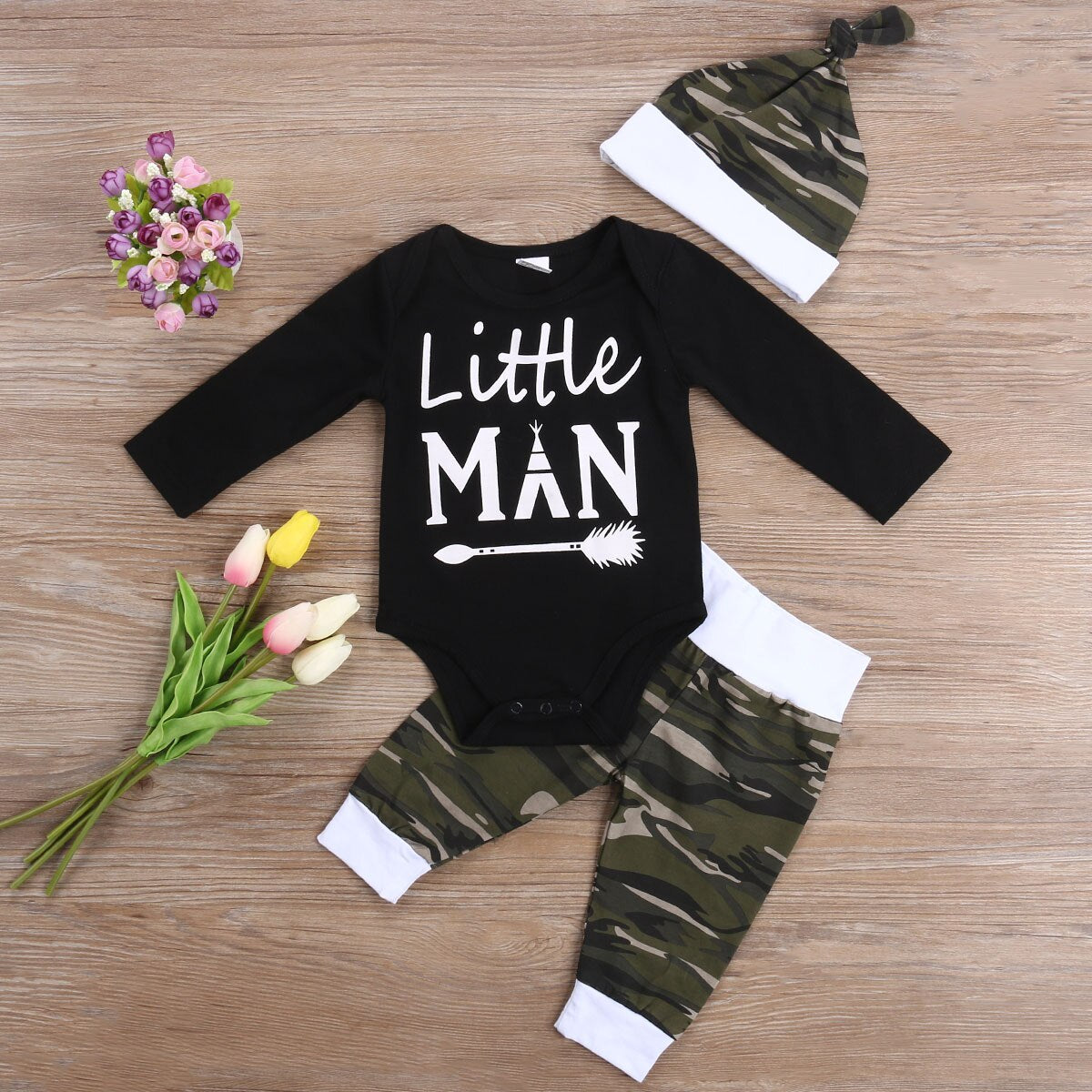3 Pcs Newborn Toddler Baby Boys Camo Clothing Set