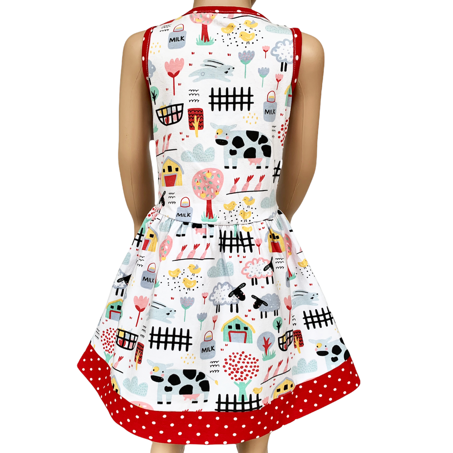 AnnLoren Little & Big Girls Farm Animal Sleeveless Cotton Swing Dress