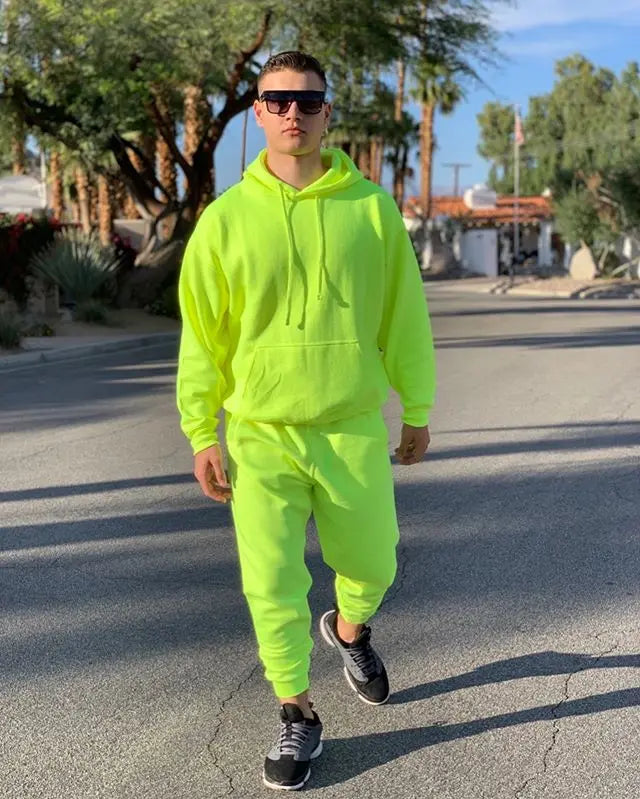 New Tracksuit for Men 2 Sets Fashion Hooded + Pants Men's Sportswear Hoodie Spring and Autumn Neon Green Mens Hoodies Sweatpants