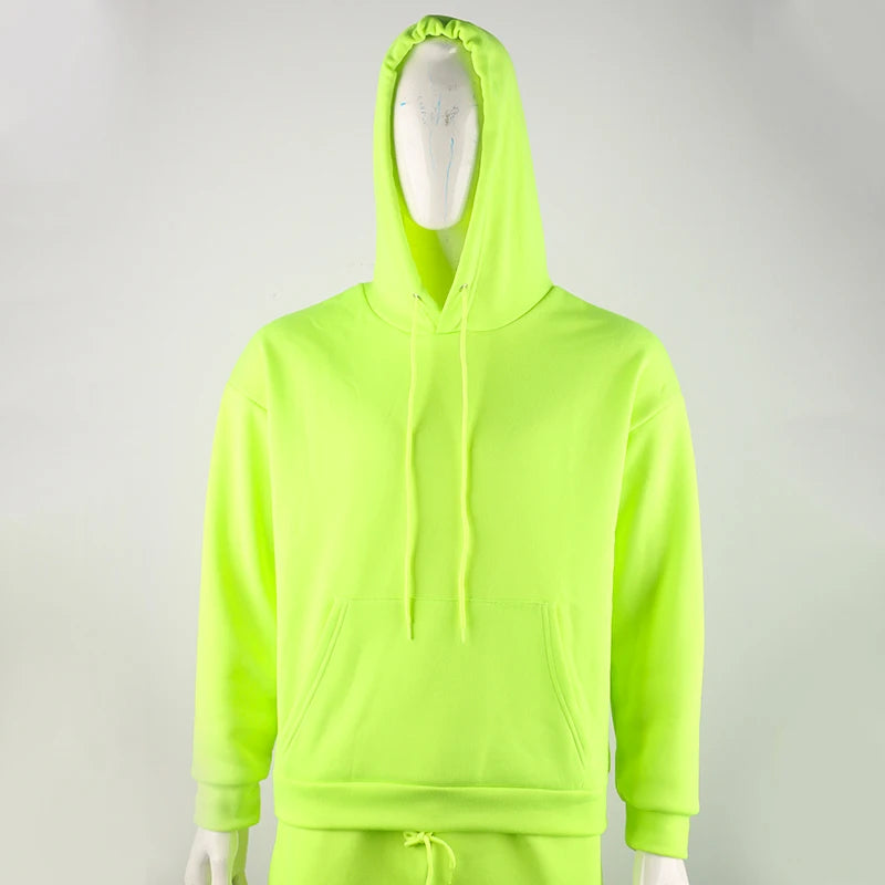 New Tracksuit for Men 2 Sets Fashion Hooded + Pants Men's Sportswear Hoodie Spring and Autumn Neon Green Mens Hoodies Sweatpants