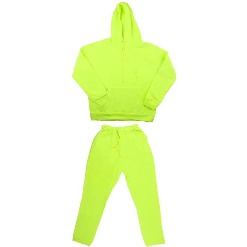 New Tracksuit for Men 2 Sets Fashion Hooded + Pants Men's Sportswear Hoodie Spring and Autumn Neon Green Mens Hoodies Sweatpants