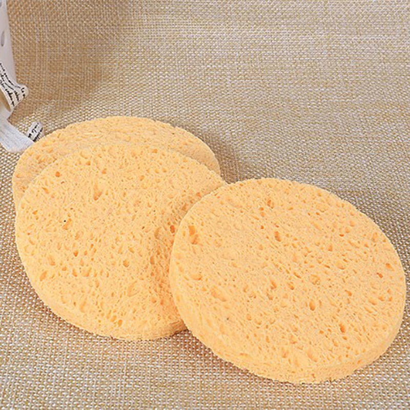 10 PCs Natural Wood Fiber Face Wash Cleansing Sponge Beauty Makeup Tools Accessories Round Yellow 8cm Dia