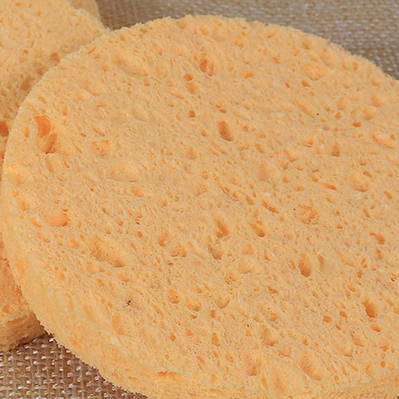 10 PCs Natural Wood Fiber Face Wash Cleansing Sponge Beauty Makeup Tools Accessories Round Yellow 8cm Dia