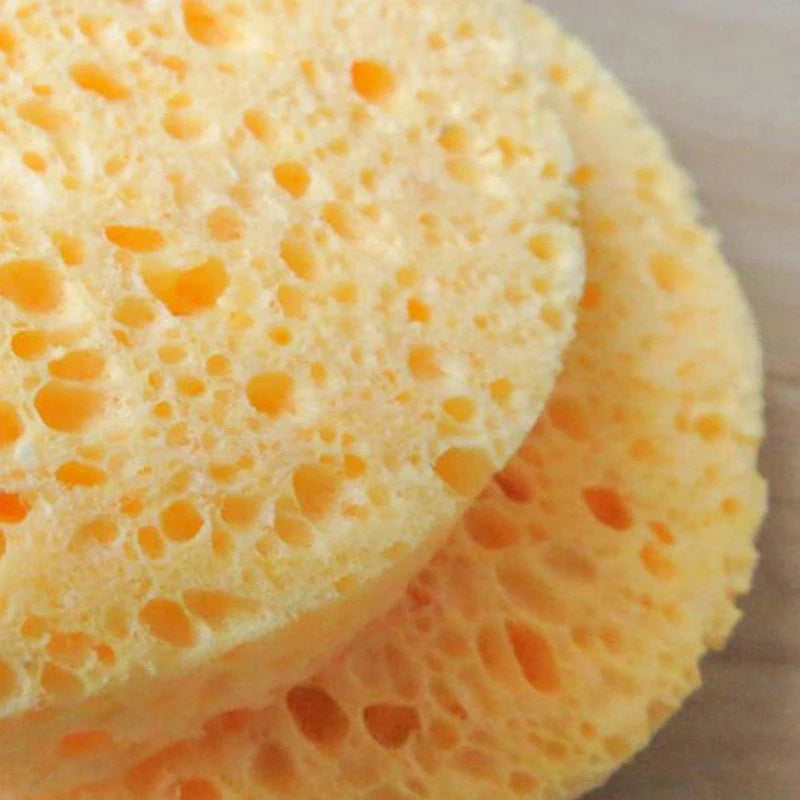 10 PCs Natural Wood Fiber Face Wash Cleansing Sponge Beauty Makeup Tools Accessories Round Yellow 8cm Dia