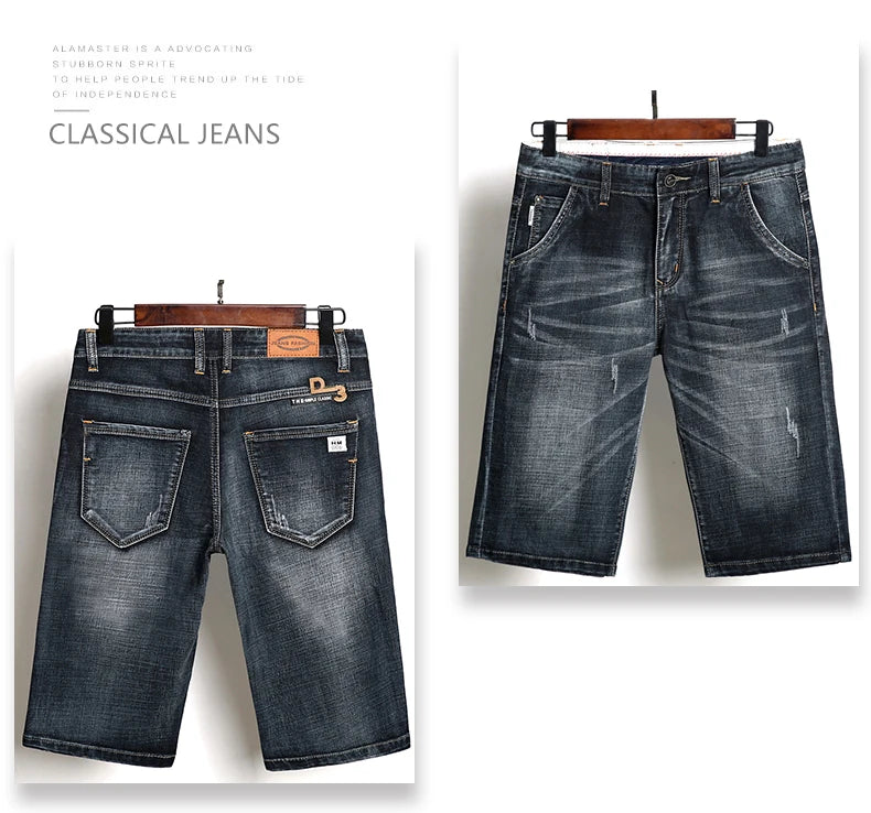 Casual Slim Fit Shorts For Men Demin Jogger Streetwear Style Male Clothes Short Pants Biker Knee Length Luxury Hip Hop Jeans CQY