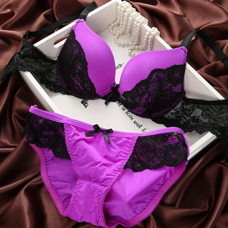 Underclothes Brand Underwear Women Bras B C cup Lingerie set With Brief Sexy Lingerie Lace Embroidery Bra Sets Bowknot Bras