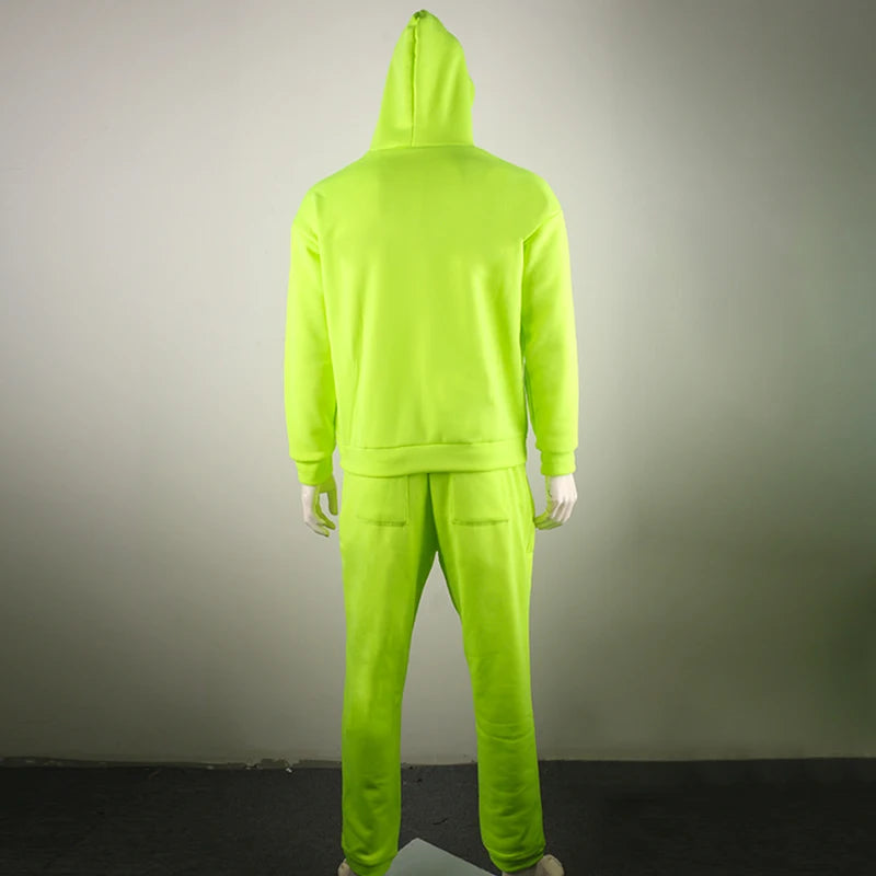 New Tracksuit for Men 2 Sets Fashion Hooded + Pants Men's Sportswear Hoodie Spring and Autumn Neon Green Mens Hoodies Sweatpants