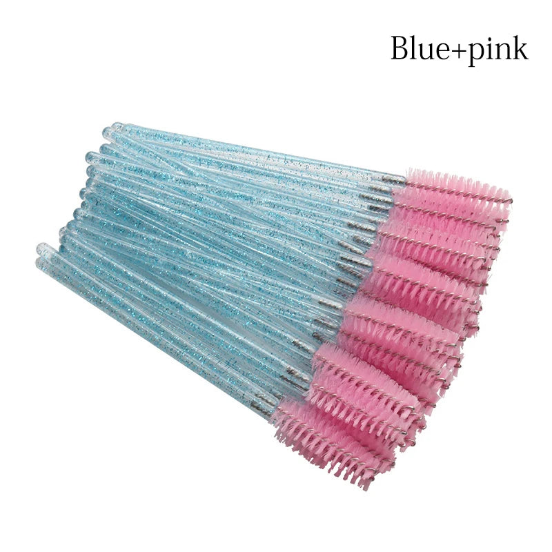 50 Pcs Disposable Crystal Eyelash brush Mascara Wands Applicator Diamond Eye Lash brushes Eyelash Extension women Makeup tools