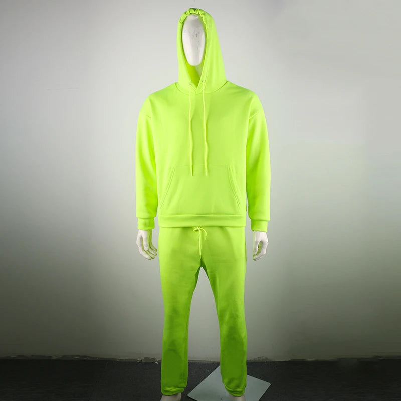 New Tracksuit for Men 2 Sets Fashion Hooded + Pants Men's Sportswear Hoodie Spring and Autumn Neon Green Mens Hoodies Sweatpants