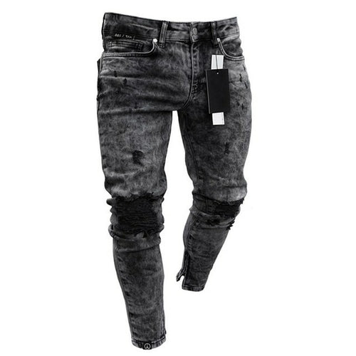 Jeans Men Pants Wash Solid Color Multi Pockets Denim Mid Waist Cargo