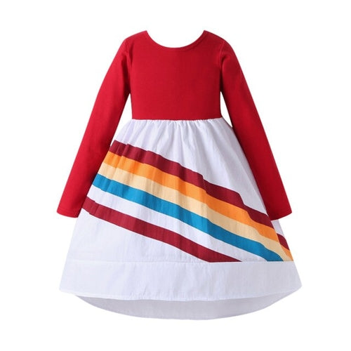 Kids Girls Rainbow Dress Splice Princess Pageant