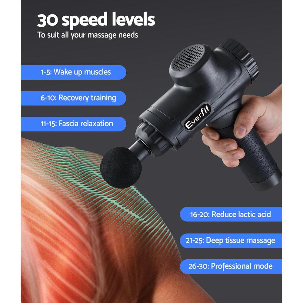 Everfit Massage Gun 30 Speed 6 Heads Vibration Muscle Massager