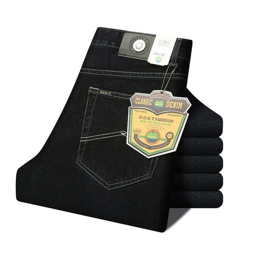 Men Business Jeans Classic Spring Autumn Male Cotton Straight Stretch