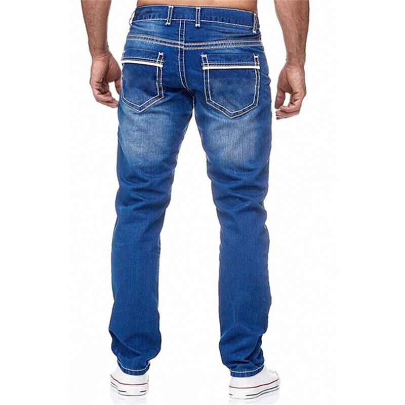 Men Jeans Solid Pockets Stretch Denim Straight Pants Spring Summer