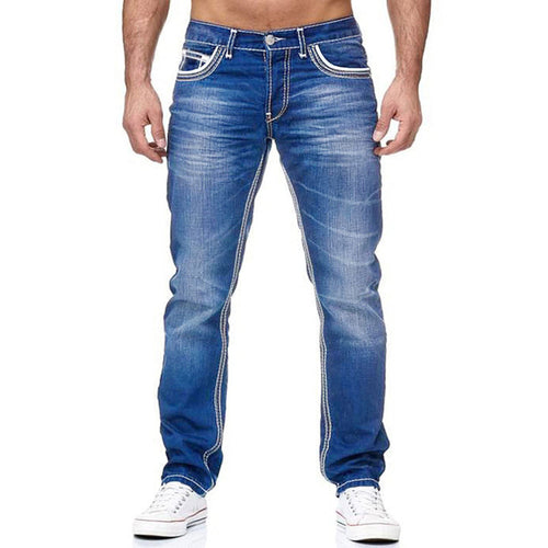 Men Jeans Solid Pockets Stretch Denim Straight Pants Spring Summer