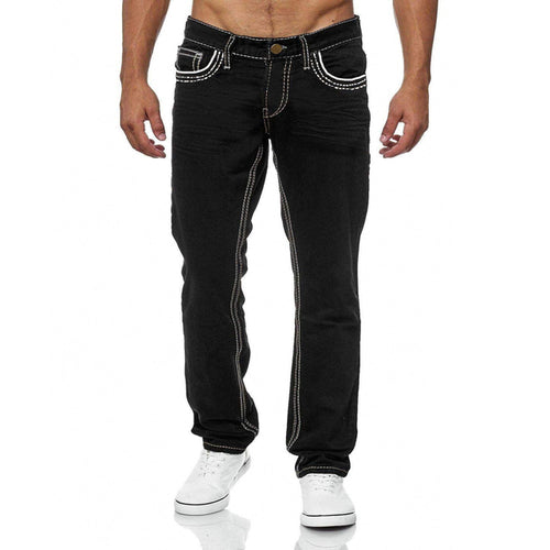 Men Jeans Solid Pockets Stretch Denim Straight Pants Spring Summer