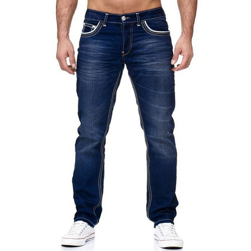 Men Jeans Solid Pockets Stretch Denim Straight Pants Spring Summer