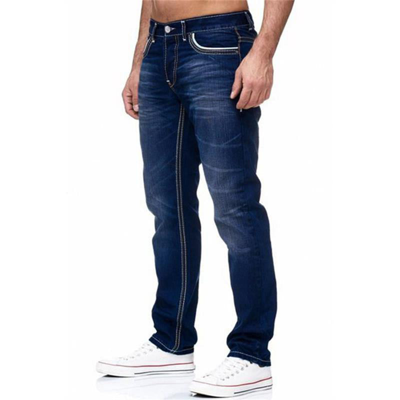 Men Jeans Solid Pockets Stretch Denim Straight Pants Spring Summer
