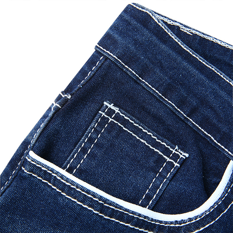Men Jeans Solid Pockets Stretch Denim Straight Pants Spring Summer