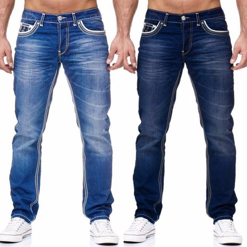 Men Jeans Solid Pockets Stretch Denim Straight Pants Spring Summer