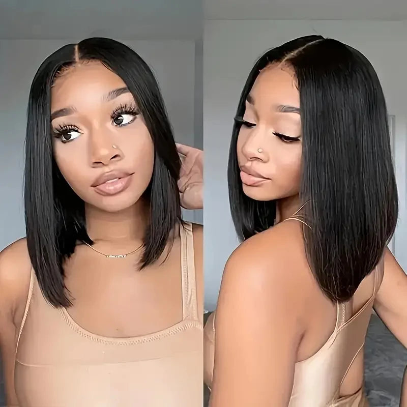 Bob Wigs Black Short Straight 180% Density Bob Wig 4x4 Lace Wig 100% Remy Human Hair For Women Human Hair