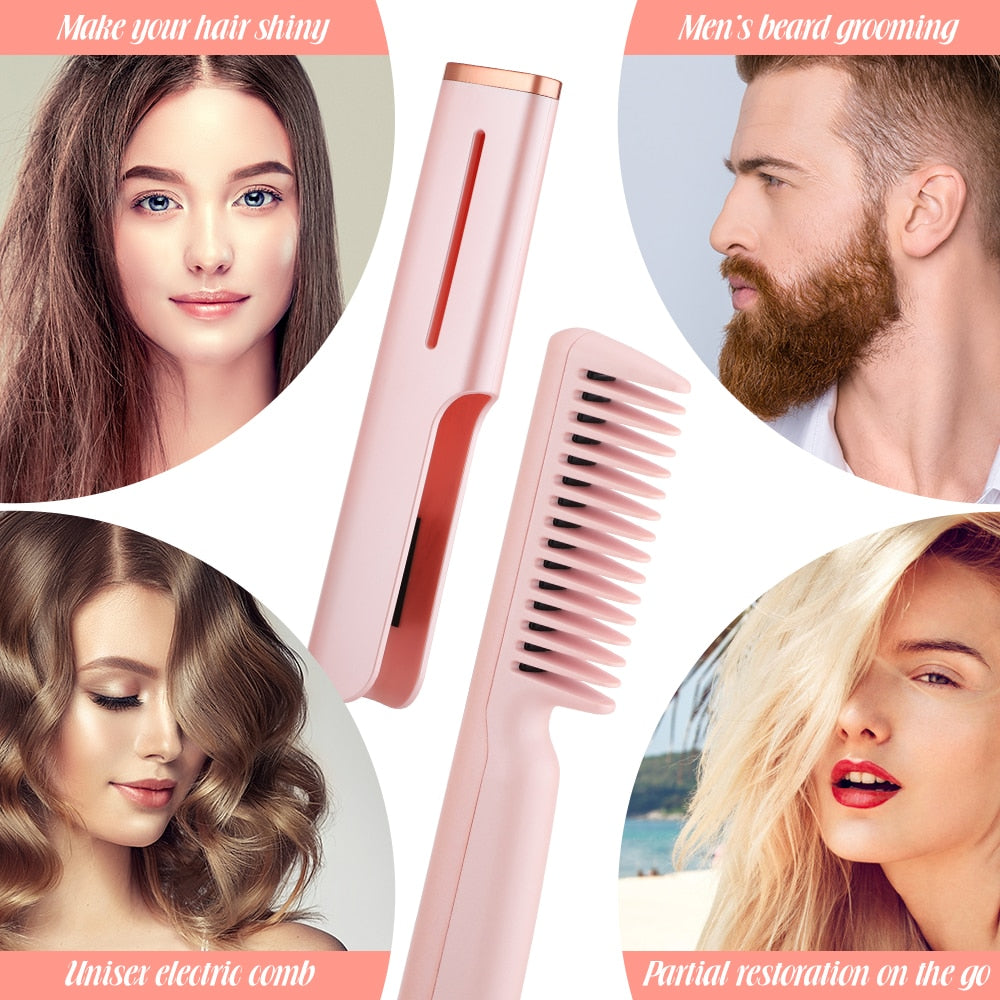 Electric Hair Straightener Brush Comb Mini Hair Curler