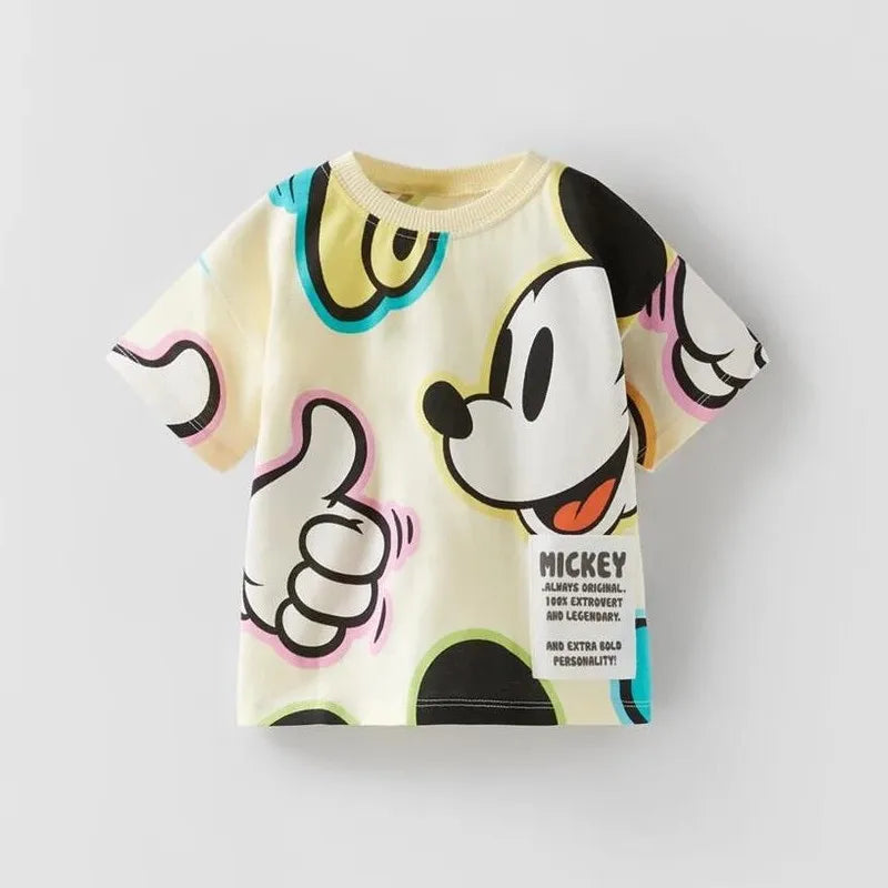 Minnie Print T-shirts For Girls New Summer Costume Short Sleeve Tees Children Cartoon Print Round Neck Base Shirt Cute Tops