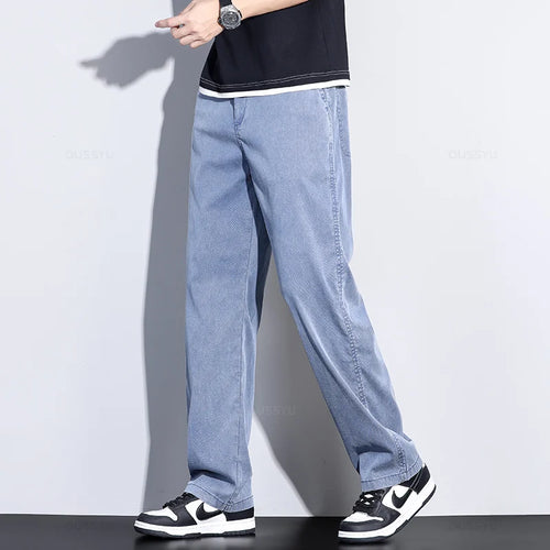 Brand Clothing Summer New Soft Lyocell Fabric Jeans Men Blue Elastic