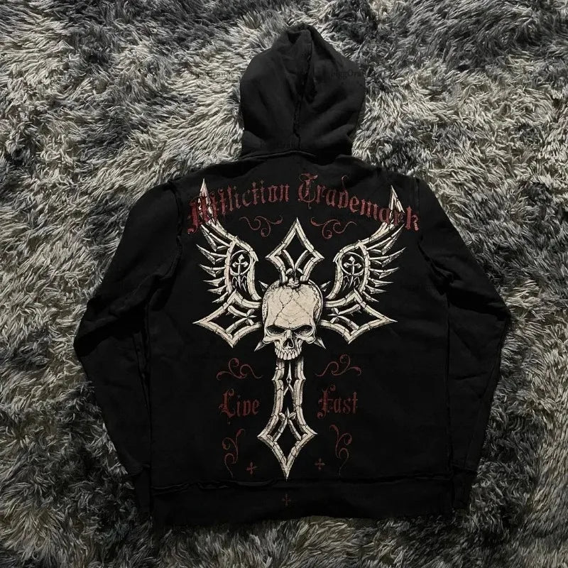 Street Hip-hop Letter Print Fashion Loose Zipper Hoodie Men Harajuku Y2K Retro Casual Versatile Oversized Sweatshirt Women