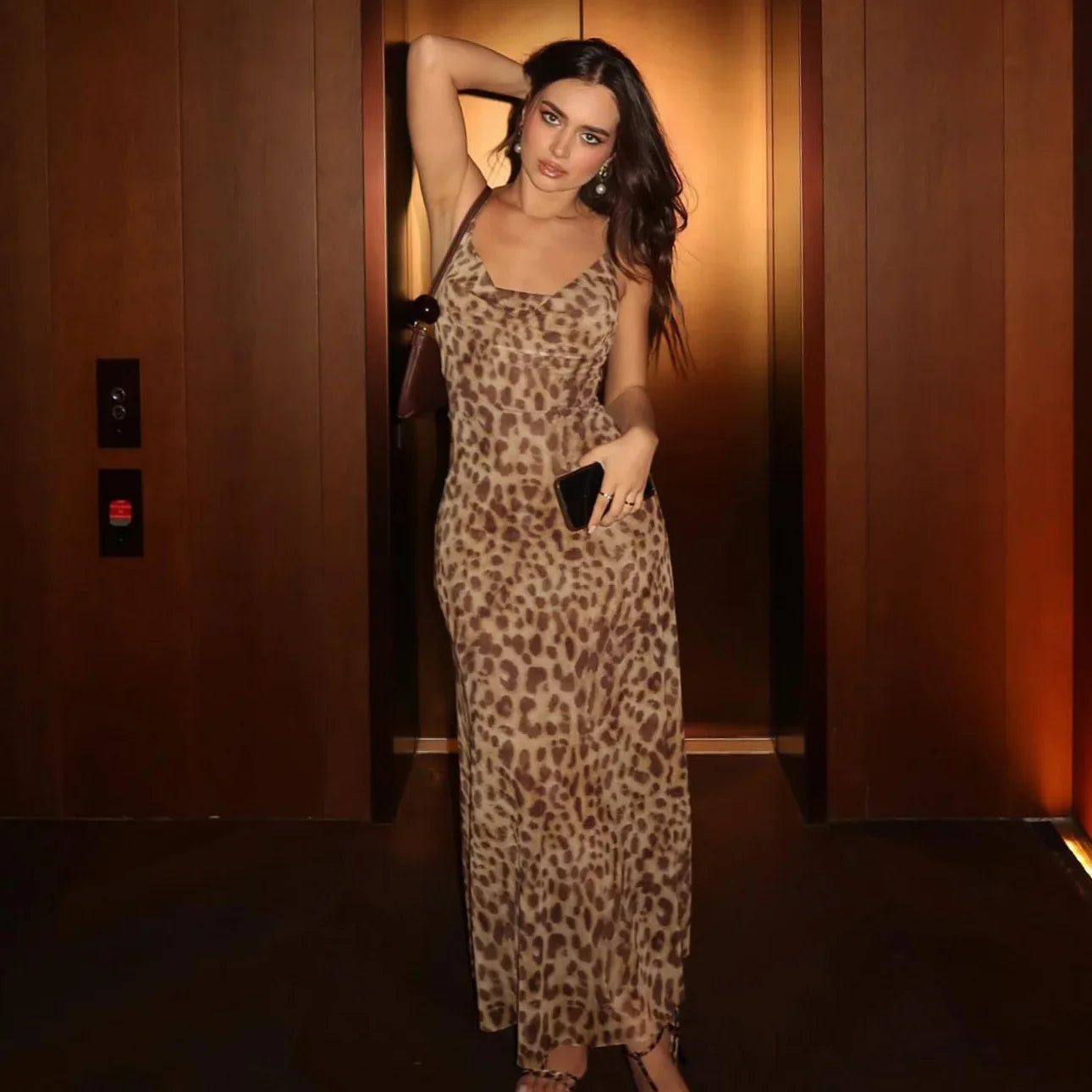 ASDS Women's Sexy Vintage Leopard Print Tulle Long Dress Fashion
