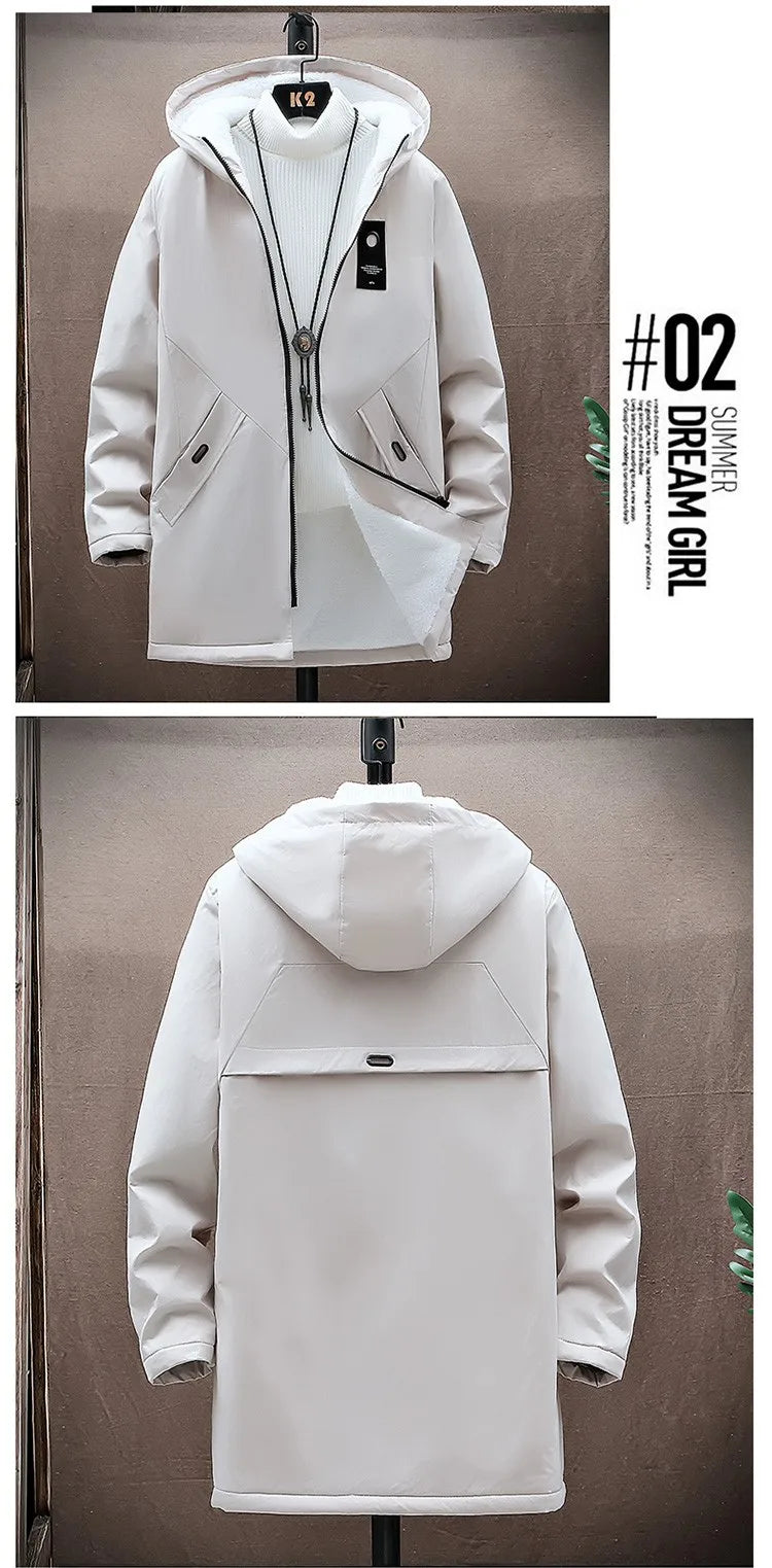 2024 Men's Add Velvet Classic Fashion Trend Long Windbreaker Autumn Men Casual Loose Large Size High-quality Hooded Coat