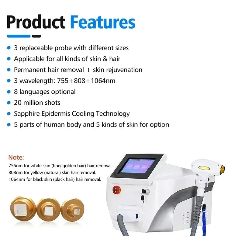 2025 New depiladora Diode Laser Hair Removal Machine Professional Laser Platinum Equipment Titanium Salon Spa Machine