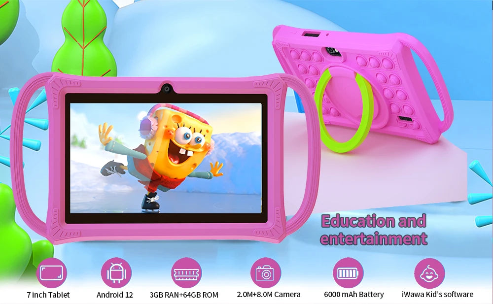 7.0 Inch Tablet PC Quad Core 4GB RAM 64GB ROM Children's best Gifts Android 12 Kids Game Educational Learning Tablets