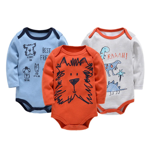 Kavkas Baby Boys Girls Bodysuit 3 PCS Long Sleeve 100% Cotton Baby