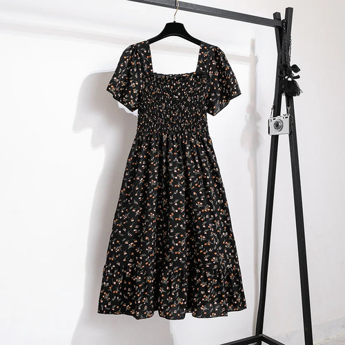 Spring Summer Chiffon Dress Women Midi DressesFemale Short Sleeve