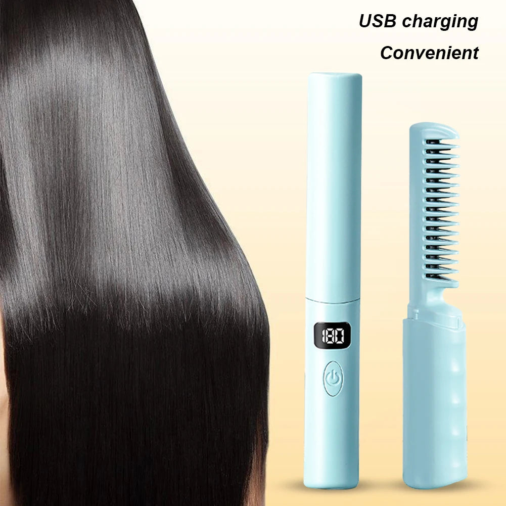 Straightener Comb Anti-Scald Cordless Hair Straightener Brush 70Mins