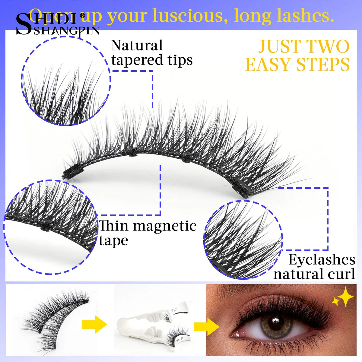 1 Pair Magnetic False Eyelashes Handmade 3D Natural False Eyelashes Reusable Magnetic Eyelashes Tweezers Set Makeup Tools