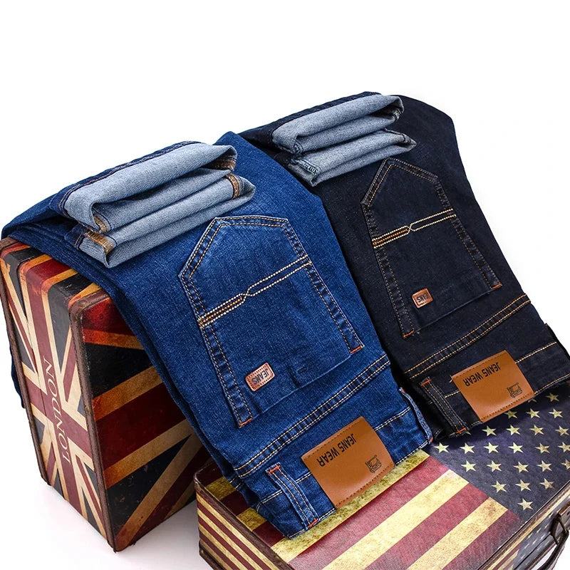 Autumn Classic Men's Fitted Stretch Jeans Business Casual Cotton Denim