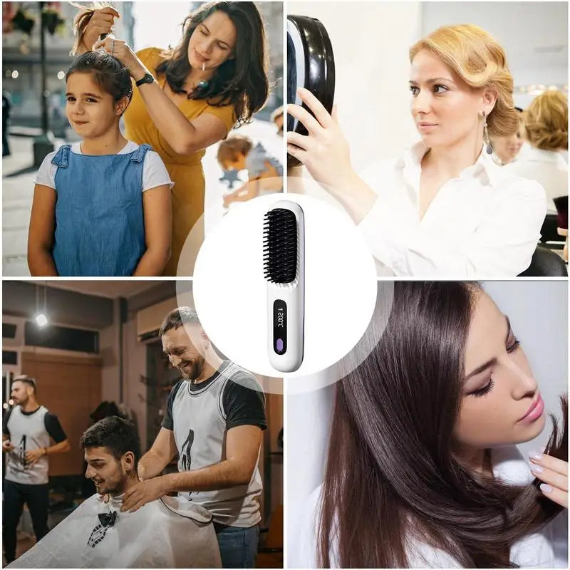 Cordless Hair Straightener Brush LCD Display Cordless Electric Hot