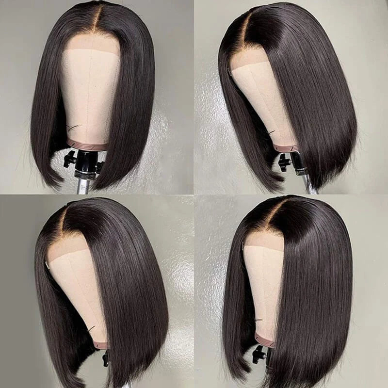Bob Wigs Black Short Straight 180% Density Bob Wig 4x4 Lace Wig 100% Remy Human Hair For Women Human Hair