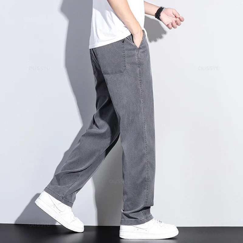 Brand Clothing Summer New Soft Lyocell Fabric Jeans Men Blue Elastic