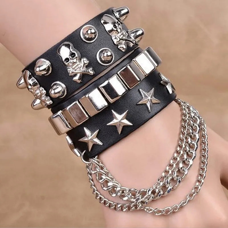 Punk Hip Hop 1Pc Cosplay Leather Armor Arm Cosplay Bracer Pirate Knight Gauntlet Wristband Bracer Accessories New Men's Bracelet