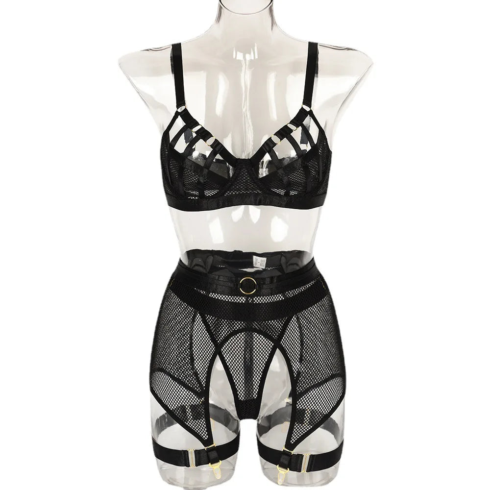 Hot Sexy Lingerie Set 2024 Luxury Female Underwear Garters Half Cup See Through Transparent Bra Thongs Women Erotic Lingerie