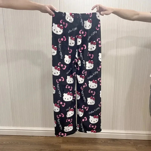 Sanrio Hello Kitty Flannel Pajamas Y2k Kawaii Anime Women'S Warm