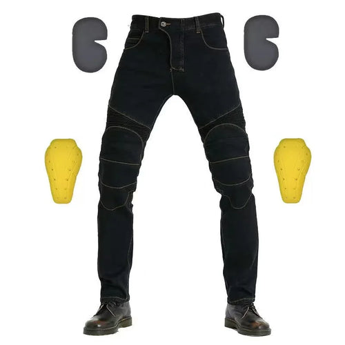 Men Jeans Embroidery Motorcycle Pants Pantalon Motocross Belt
