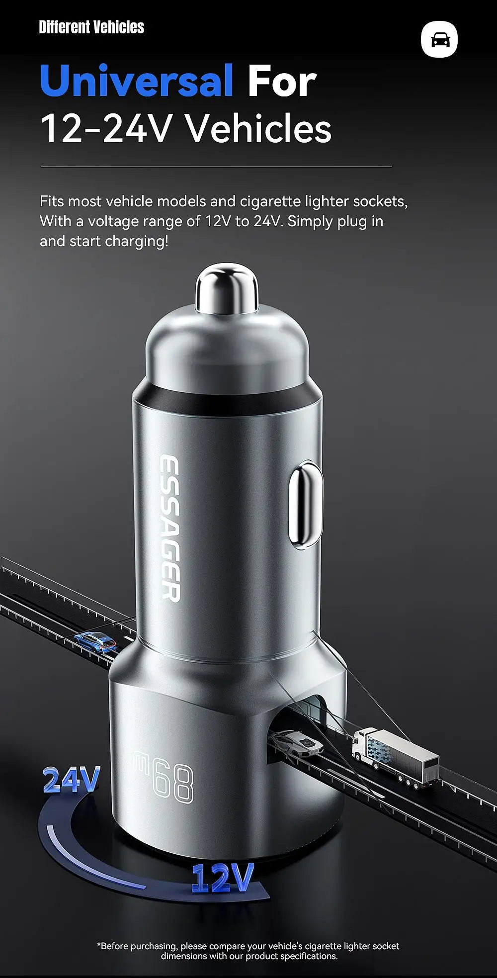 Essager USB C Car Charger 89W 2 Ports Super Fast Charge PD QC 3.0 Car Phone Charger For iPhone 15 Xiaomi Huawei Oneplus Realme